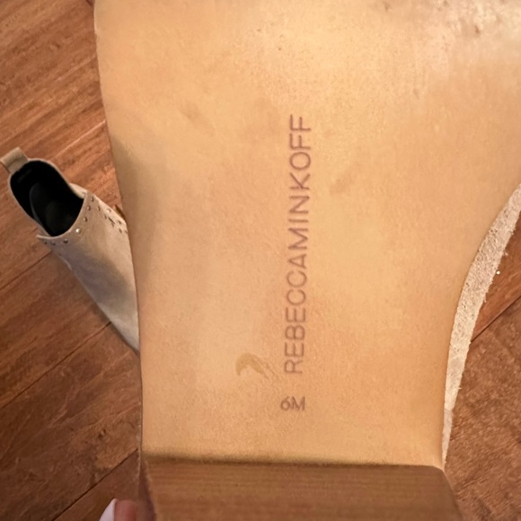 Rebecca Minkoff Lana Studded Split Shaft Beige Suede Block Heel Ankle Boots Sz 6 - Picture 12 of 13